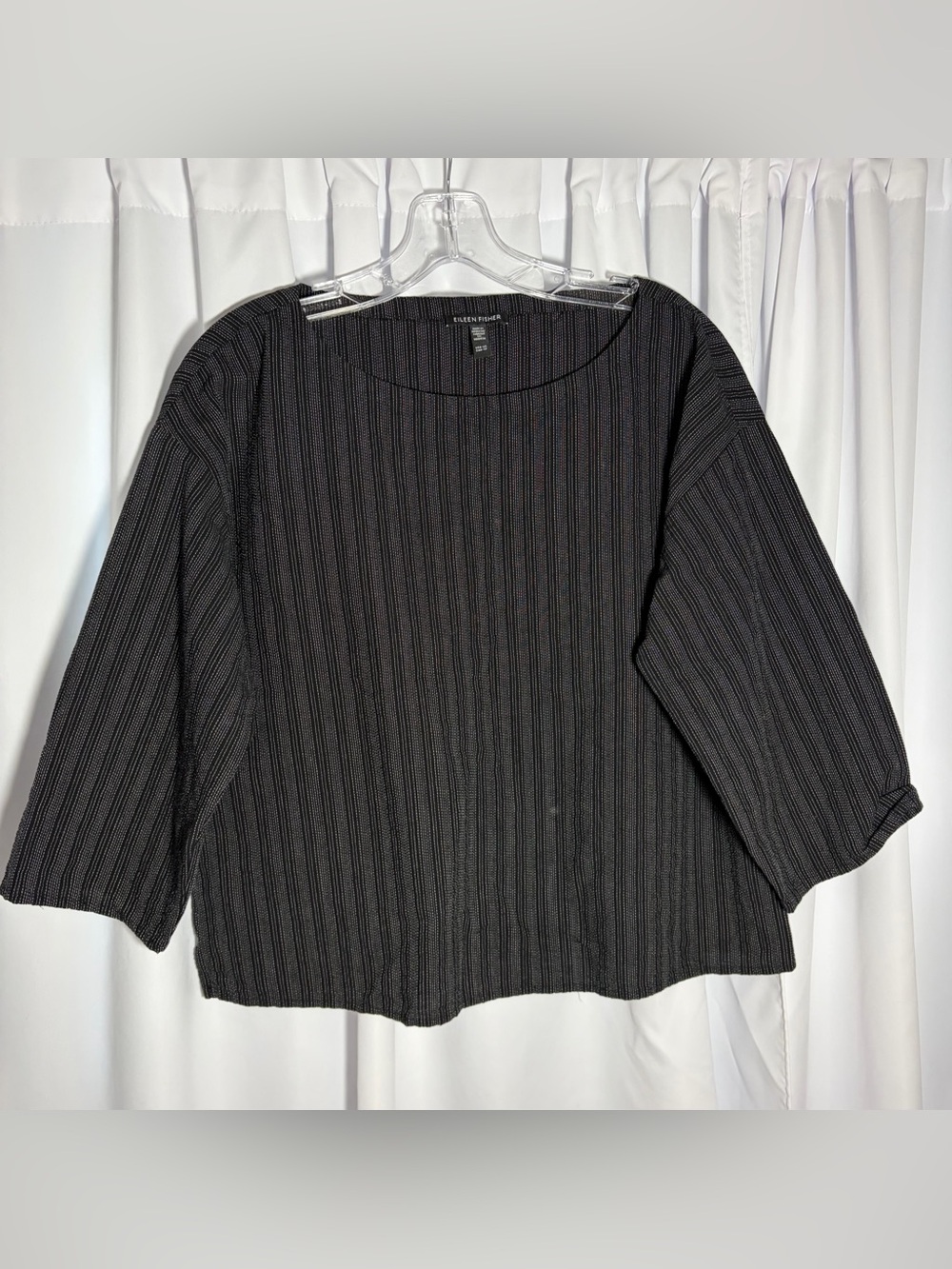 EILEEN FISHER Black Top with White Stitching size XS